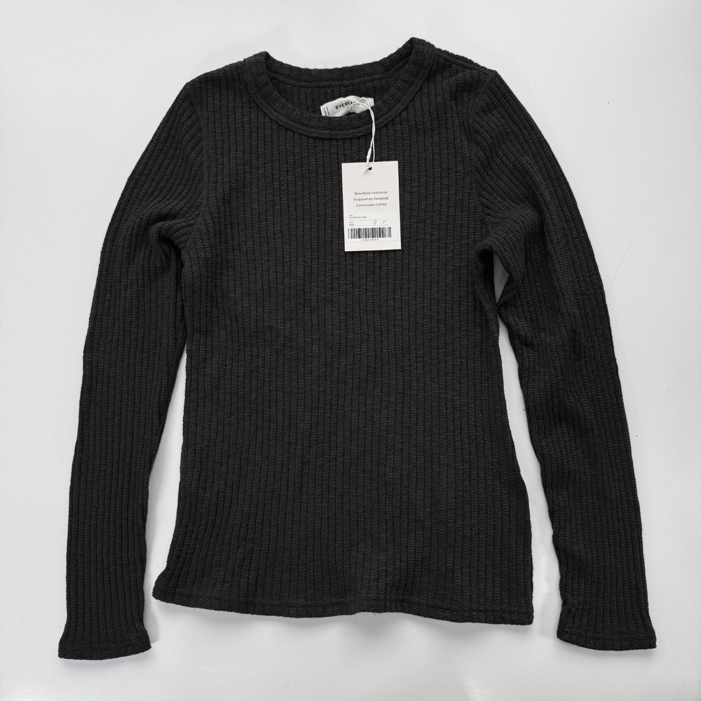EVERLANE The Rib Knit Crew Long Sleeve Knit‎ Top Shirt Womens Medium Black NWT
